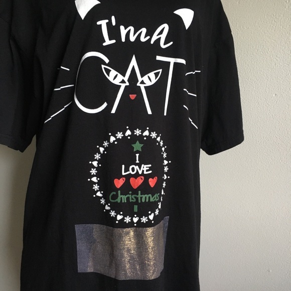 Cat Christmas Black T shirt I AM A CAT / I LOVE CHRISTMAS L - Picture 3 of 5